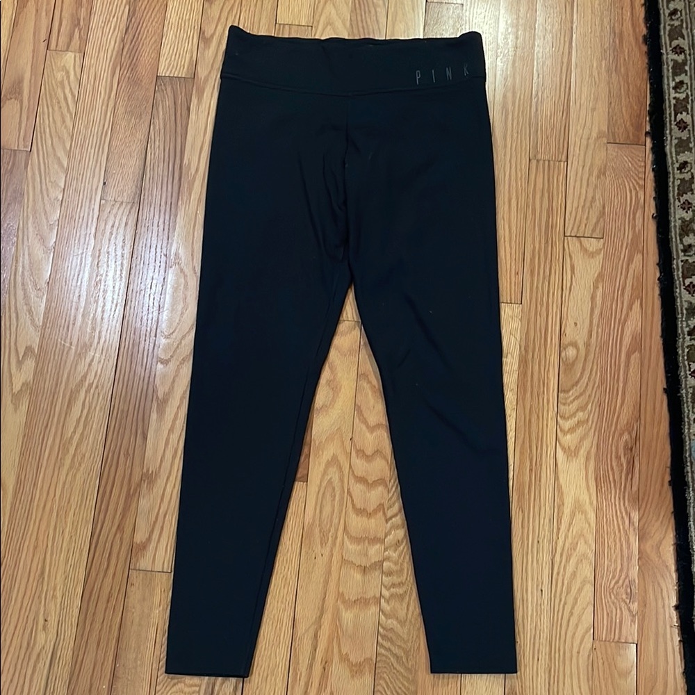 Vintage Y2K PINK Victorias Secret Womens Black Leggings Size L Sporty Minimalist